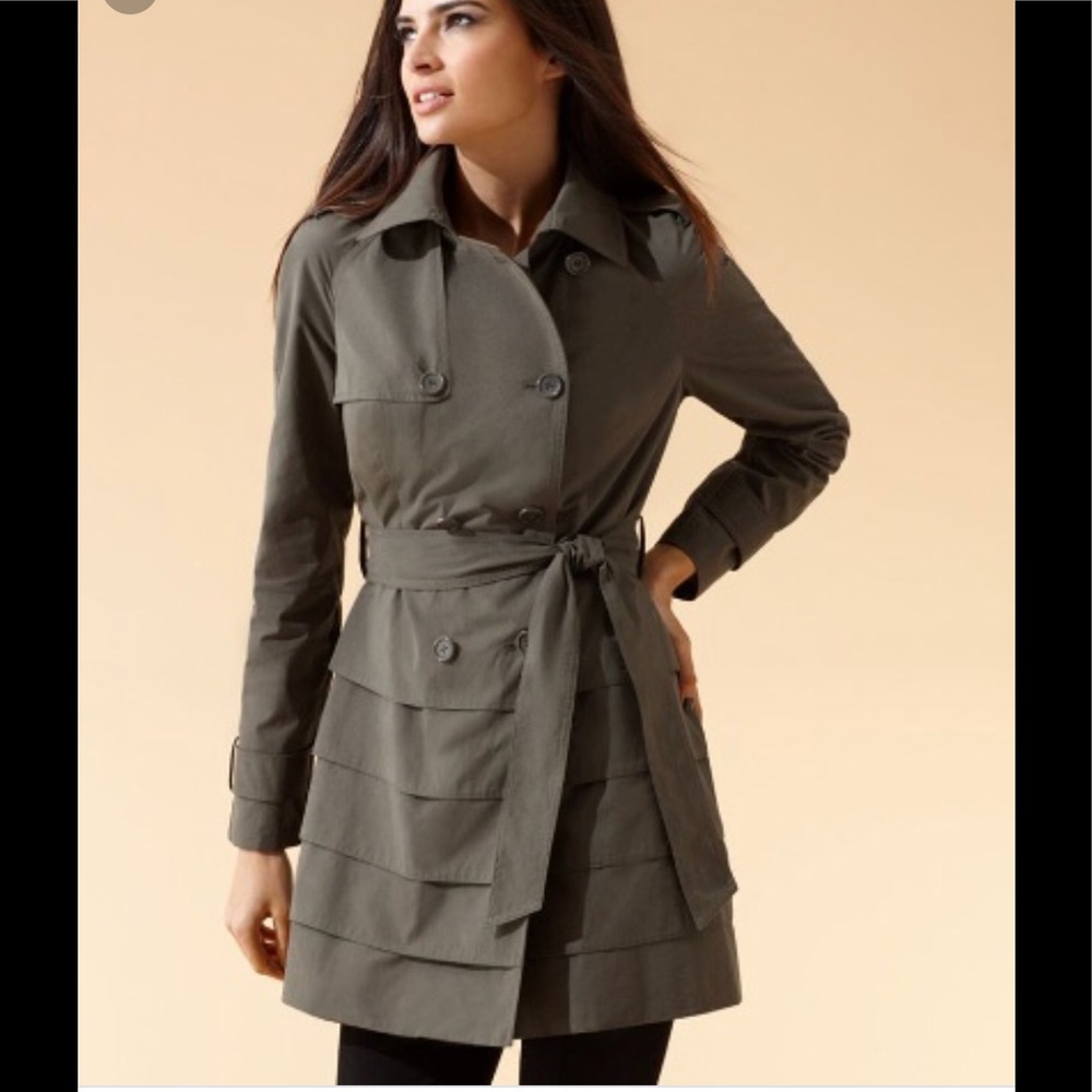 Ruffle Tiered Bottom Double Breasted Trench Coat